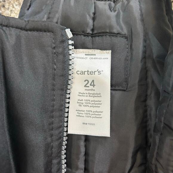 Carters Toddler Snow Bibs Size 24 Months Black Insulated Lined Winter Snowsuit - Picture 3 of 4